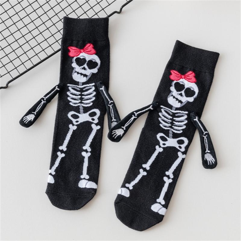 Creative Embroidery Skeleton Hand Design Cotton Halloween Ankle Socks Unisex Comfortable Casual Wear Party Accessory