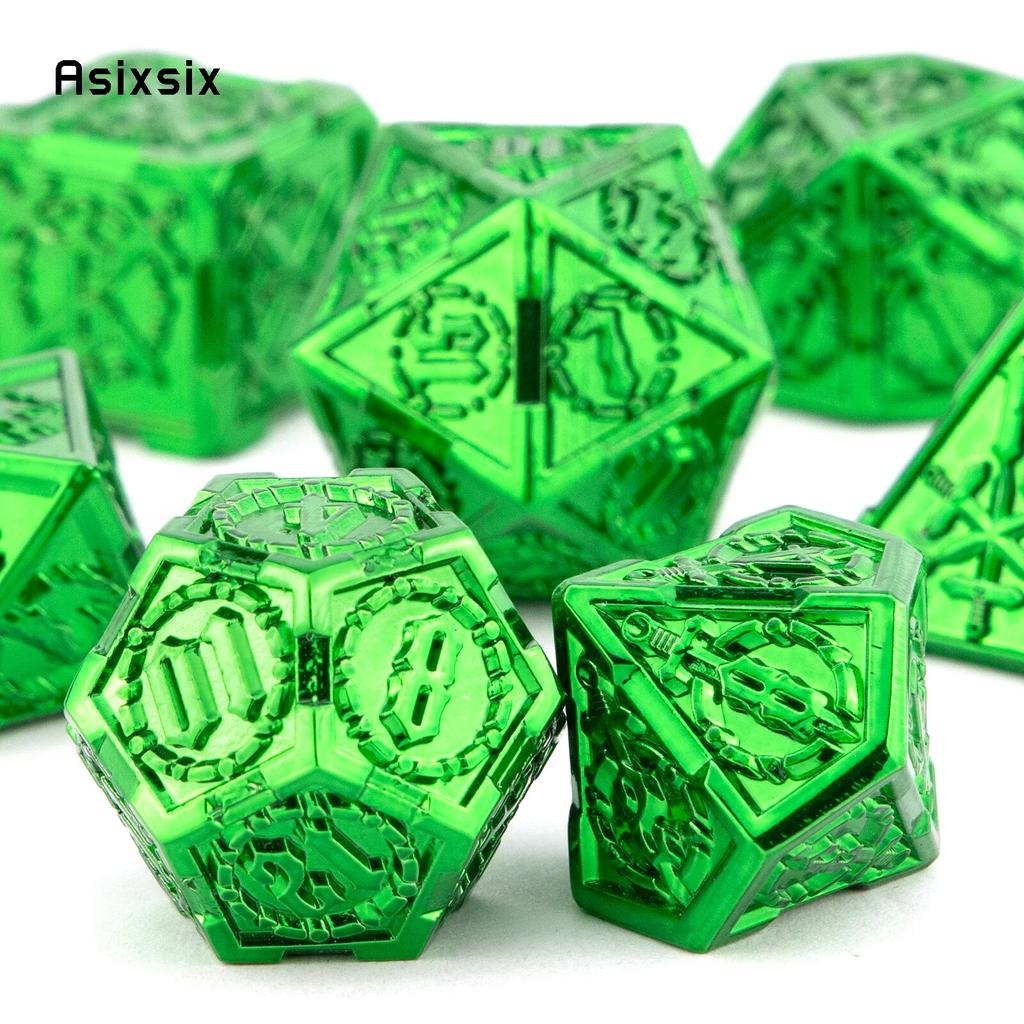 7 sztuk zielonych podwójnych mieczy metalowych kostek wielościennych zestaw nadaje się do gry RPG w planszówce