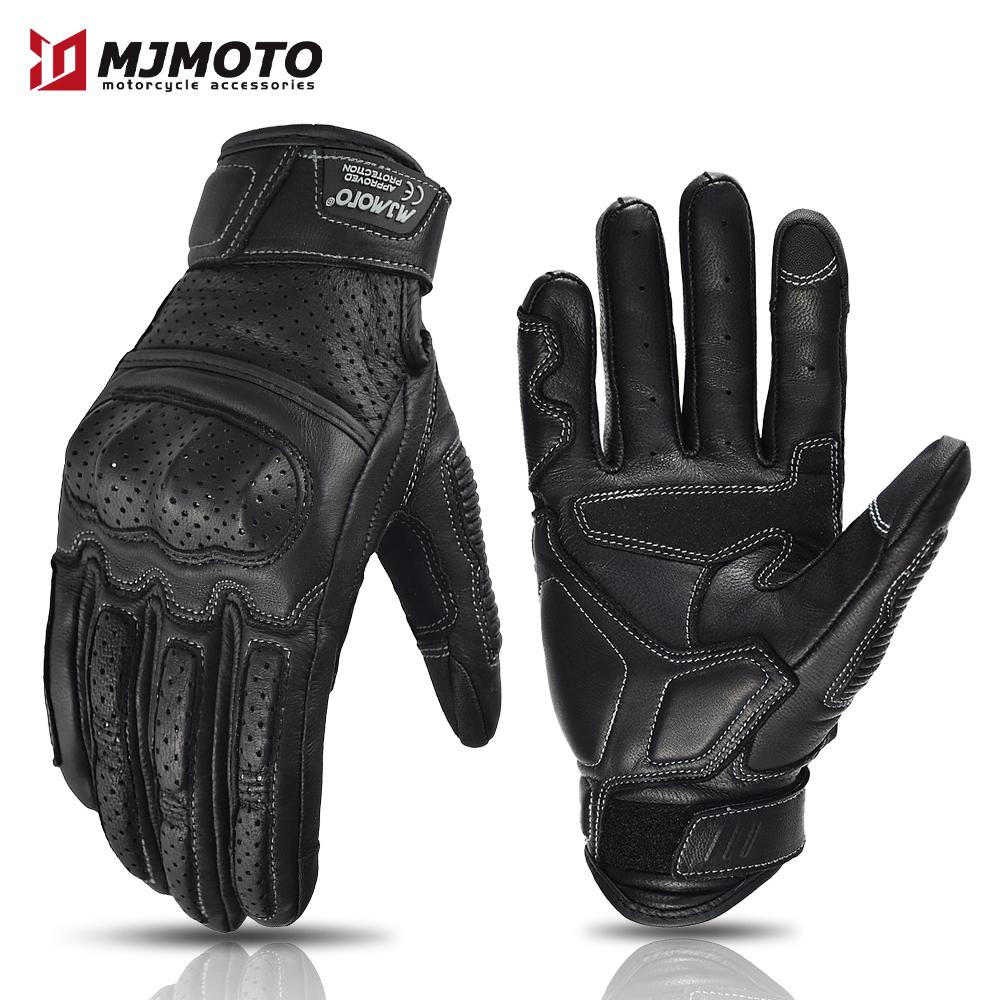 

Винтажные кожаные перчатки для мотоциклистов, летние перчатки с перфорацией, сертифицированные по стандарту CE, перчатки для мотокросса с сенсорным экраном XXL чёрный