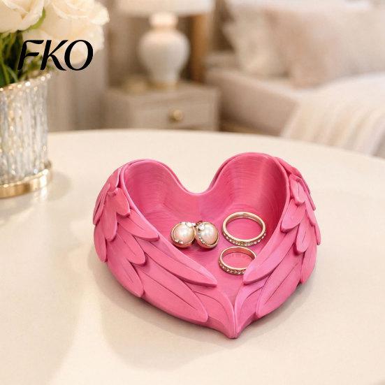Delicate Relief Jewelry Tray 3D Printed Heart Shaped Tray, Wing Girlish One-piece Molded Dish Organizer, Vanity Organizer for Rings Earrings Necklaces