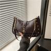 Casual PU Women Shoulder Bag Large Capacity Water-Resistant Crossbod Bag with Hook Lock Metal Rivet Decoration Underarm Bag