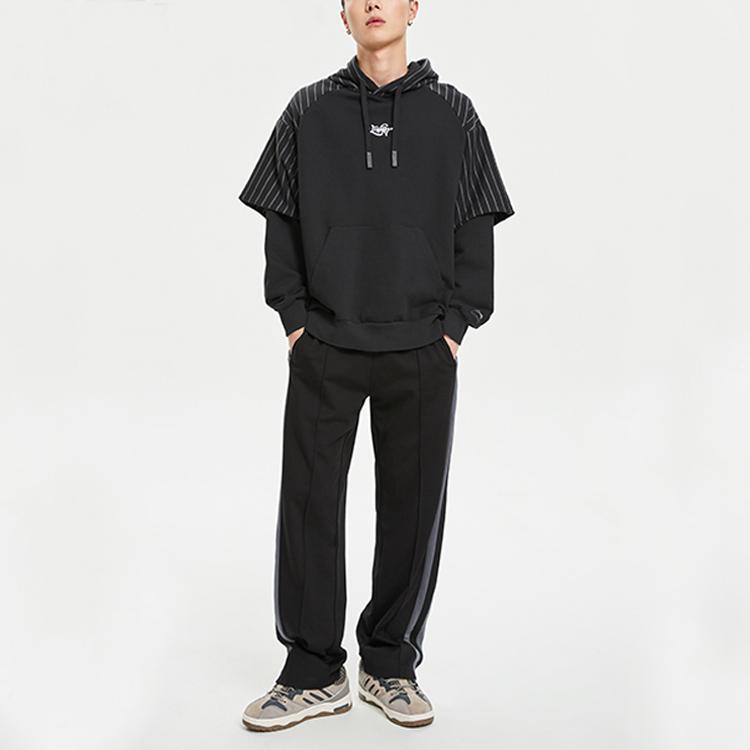 Li-Ning Striped Patchwork Pullover Long Sleeve Sweatshirt Men Sweatshirts Black AWDR119-1