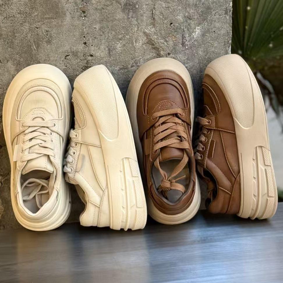 Ugly Cute Big-headed Bread Shoes for Women's Autumn New Mesh Breathable Thick-soled Heightening with Wide-leg Sports Board Shoes