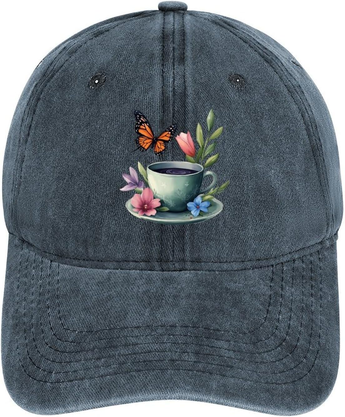 

Butterfly Coffee Floral Baseball Cap Polyester Casual Adjustable Sun Protection Unisex Hat One Size