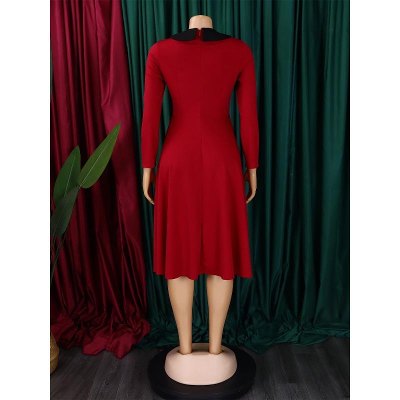 YYFS Moda damska Wiosna Jesień Jednolity kolor Nadruk Długi rękaw POLO Dekolt Wysoki stan Sukienki codzienne