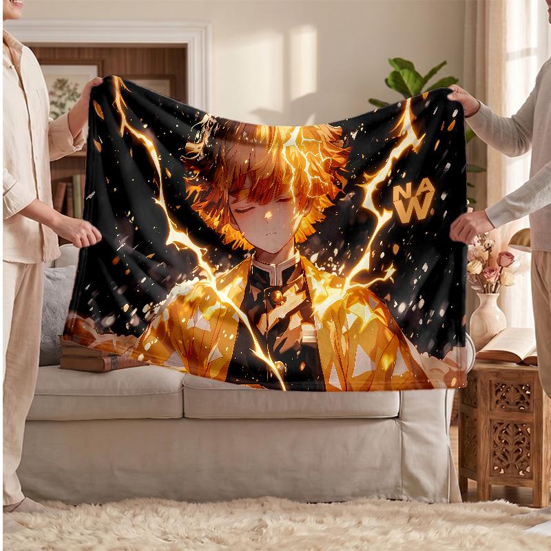 Agatsuma Zenitsu Printed Flannel Blanket, Skin Friendly Warm Throw for Indoor Couch Bed Daily Use