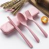 Portable Wheat Straw Tableware Set - Fork Spoons Chopsticks Plastic Eco-Friendly Disposable Dinnerware for Picnics Outdoor Use