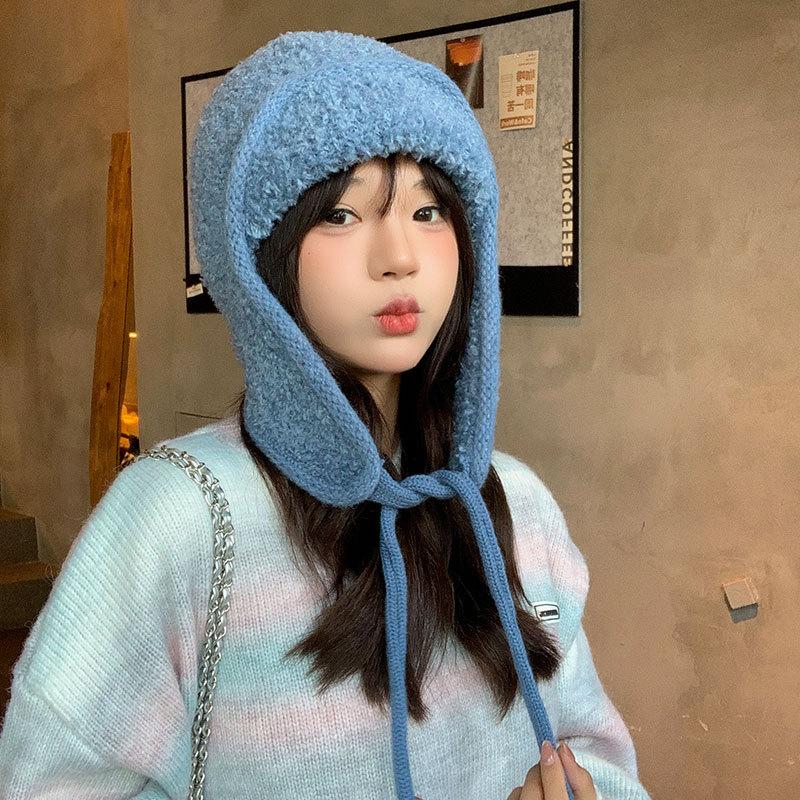 Keep Warm and Cold Children Autumn and Winter Thickened Fleece Ear Protector Knitted Wool Balaclava Hat