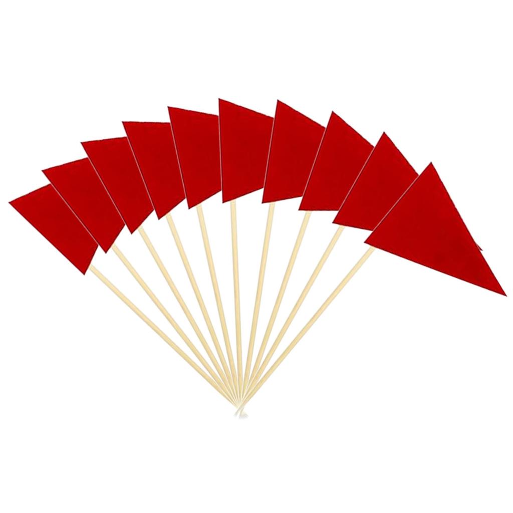 Mini Red Flag Toothpicks Red Color Triangle Stick Cupcake Toppers for Sports Themed Birthday Party Flags Solid Red DIY Decor
