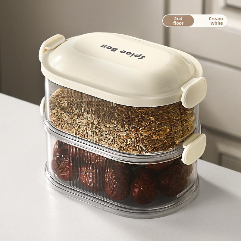 

Spice Storage Box, Household Kitchen Pepper and Star Anise Storage Box, Condiment and Seasoning Sealed Jar, Compartments Box Second floor білий