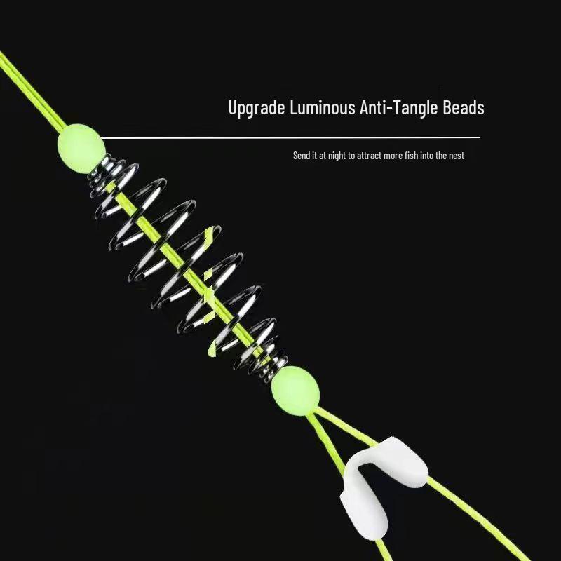 Spring Hand Rod Carp & Bighead Carp Fishing Rig with Luminous Anchor Triple Hook and PE Line for Night Fishing