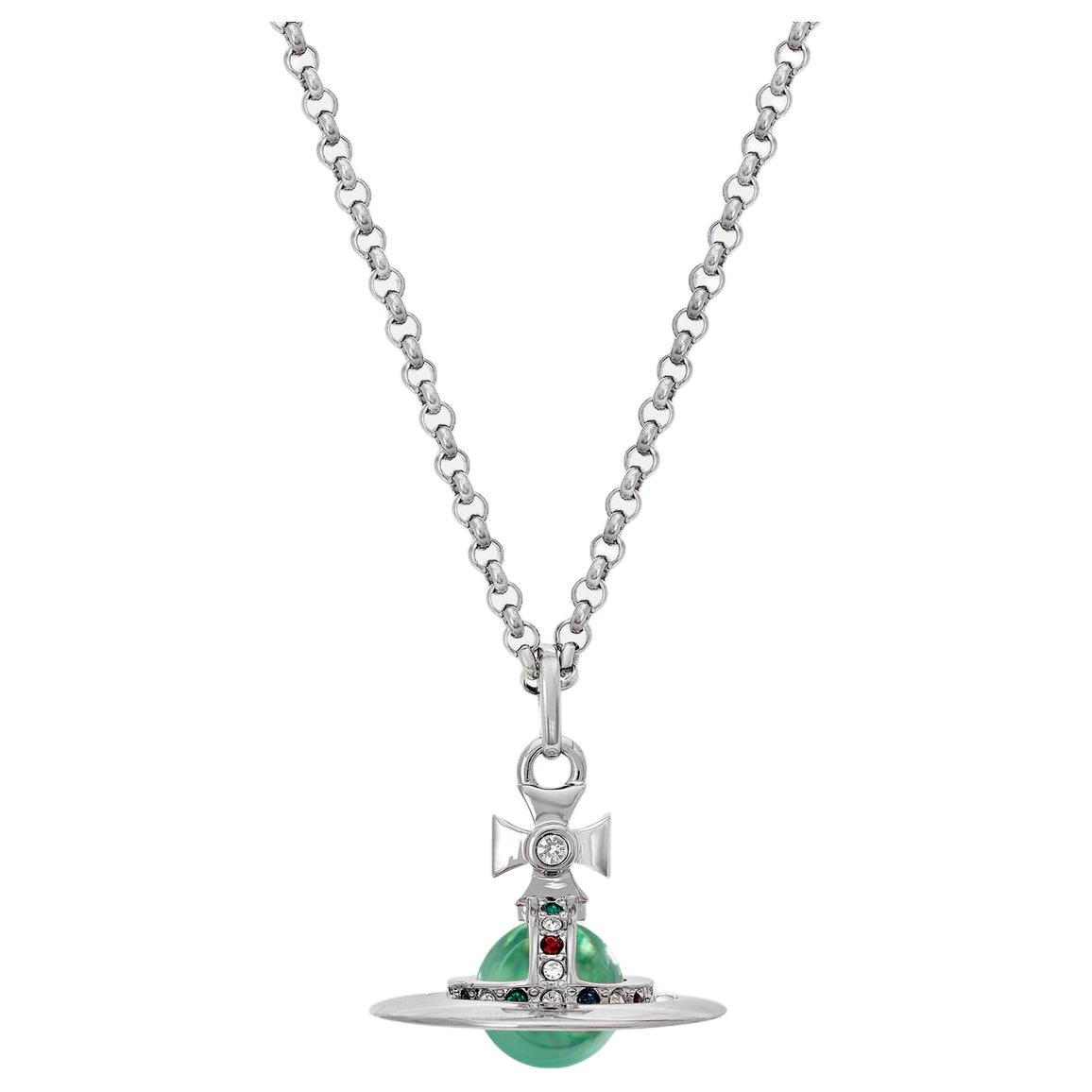 

Vivienne Westwood New Tiny Orb 3D Saturn Sphere Necklace Unisex necklace Green Silver 63020224-02P181-CN Box