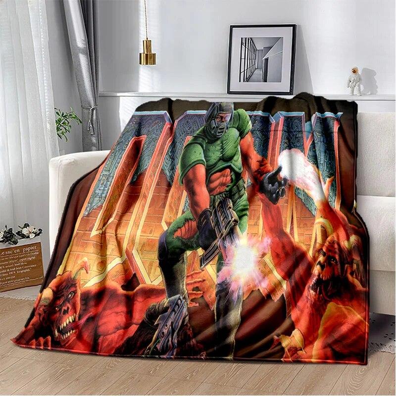 Doom Retro Game Gamer Cartoon  Blanket,Soft Throw Blanket for Home Bedroom Bed Sofa Picnic Travel Office Rest Cover Blanket Kids