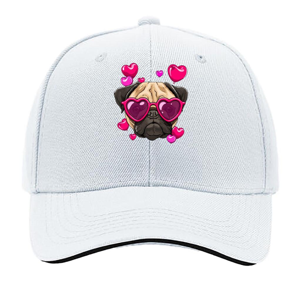 Valentine Day Pug Dog Heart Glasses Hearts Graphic Sandwich Baseball Cap Unisex Women Sun Cap Outdoor Workouts Hat