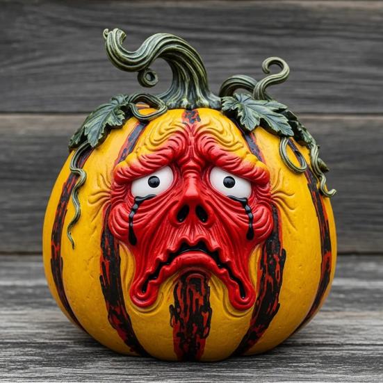 Halloween Pumpkin Figurine Resin Pumpkin Face Sculpture Spooky Pumpkin Halloween Decor for Home Office Desktop Decoration
