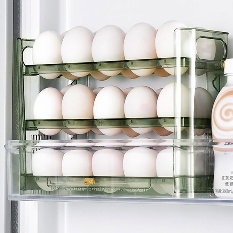 Stackable Egg Holders for Refrigerator,Clear 3x10 Egg Tray Storage Box Dispenser