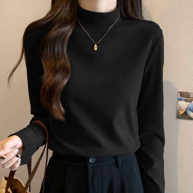Half High Neck Warm Base Shirt for Women Versatile Long Sleeved Top T-shirt for Women M