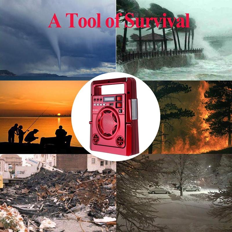 Solar Powered  LED Flashlight  Radio FM/AM Phone Emergency TF USB Charger System