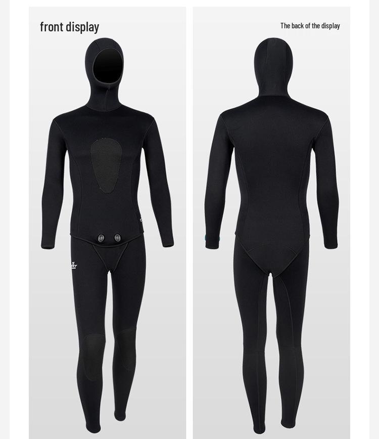 3mm Two-Piece Wetsuit with Hood for Warmth In Hunting, Snorkeling, Freediving, Surfing, and Ice Sports.