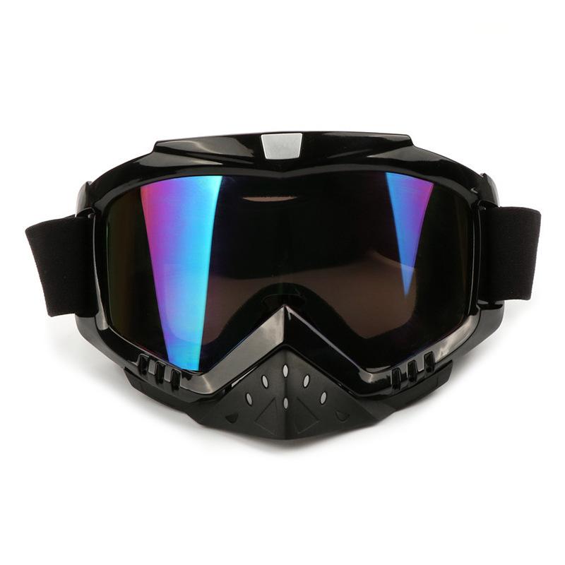 Motorcycle goggles with small nose guard, shiny black frame, non-slip velvet elastic strap, sports windproof and sun protection goggles
