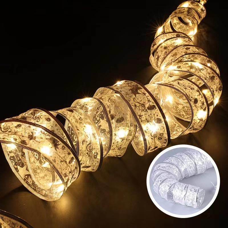 2M 5M 10M Christmas LED Ribbon Fairy Lights String Christmas Tree Ornaments for Home DIY Bows Light String New Year Ornaments