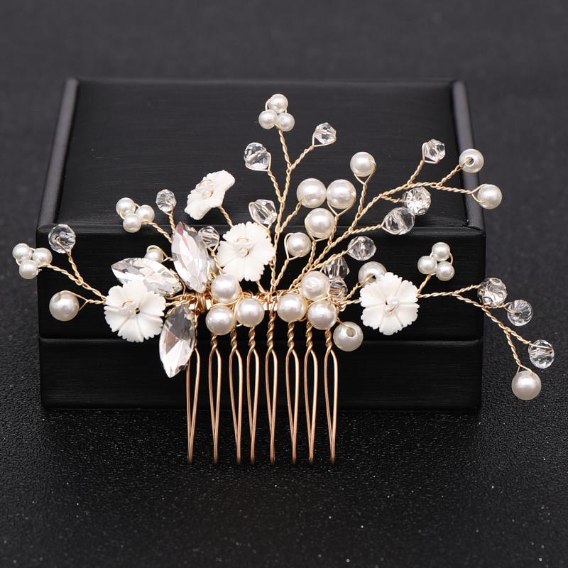 Handmade Gold Crystal Pearl Wedding Hair Combs Hair Accessories for Bridal Headpiece Combs Women Wedding Hair Jewelry Headwear