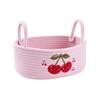 Cotton Rope Storage Basket with Embroidery, Desktop Cosmetic, Bathroom Toiletry Storage with Handles
