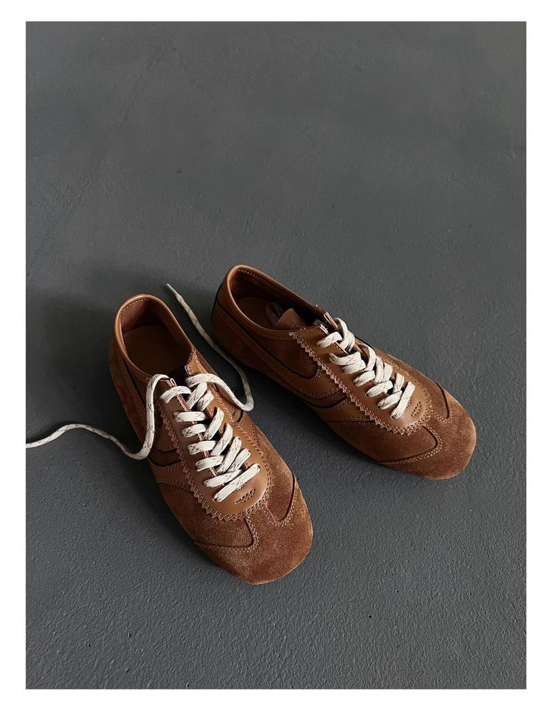 Sheepskin new spring and autumn ballet style silver inner height increase moral training shoes women's casual sports shoes lace-up flat baseplate shoe