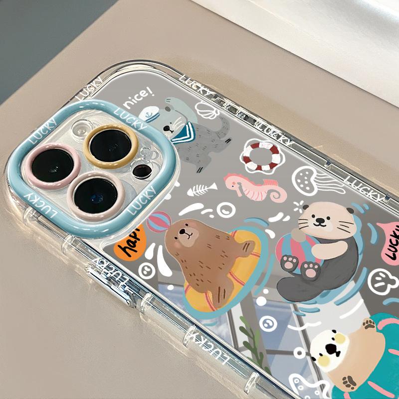Applicable To Apple 16pro Mobile Phone Case Mirror Swimming Otter Iphone13 Xiaomi 14pro Cute and Creative OPPO