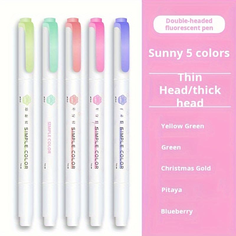 5 Colors Double Headed Highlighter Pen Set Fluorescent Drawing Markers Highlighters Pens Art Japanese Cute Pastel Stationery