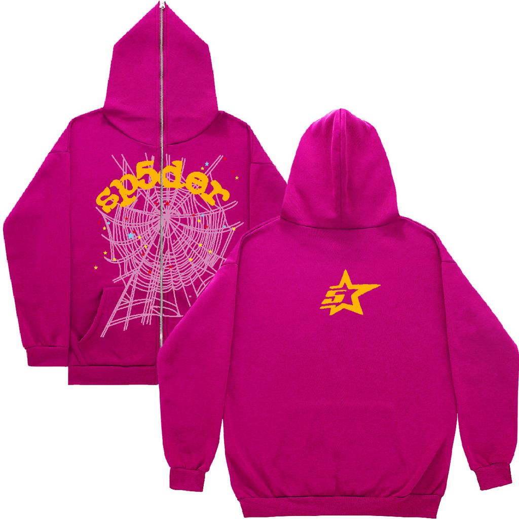 Harajuku Full Zip Spider Pattern Hoodie Y2k 2023 Goth Sp5der Oversized Jacket Streetwear