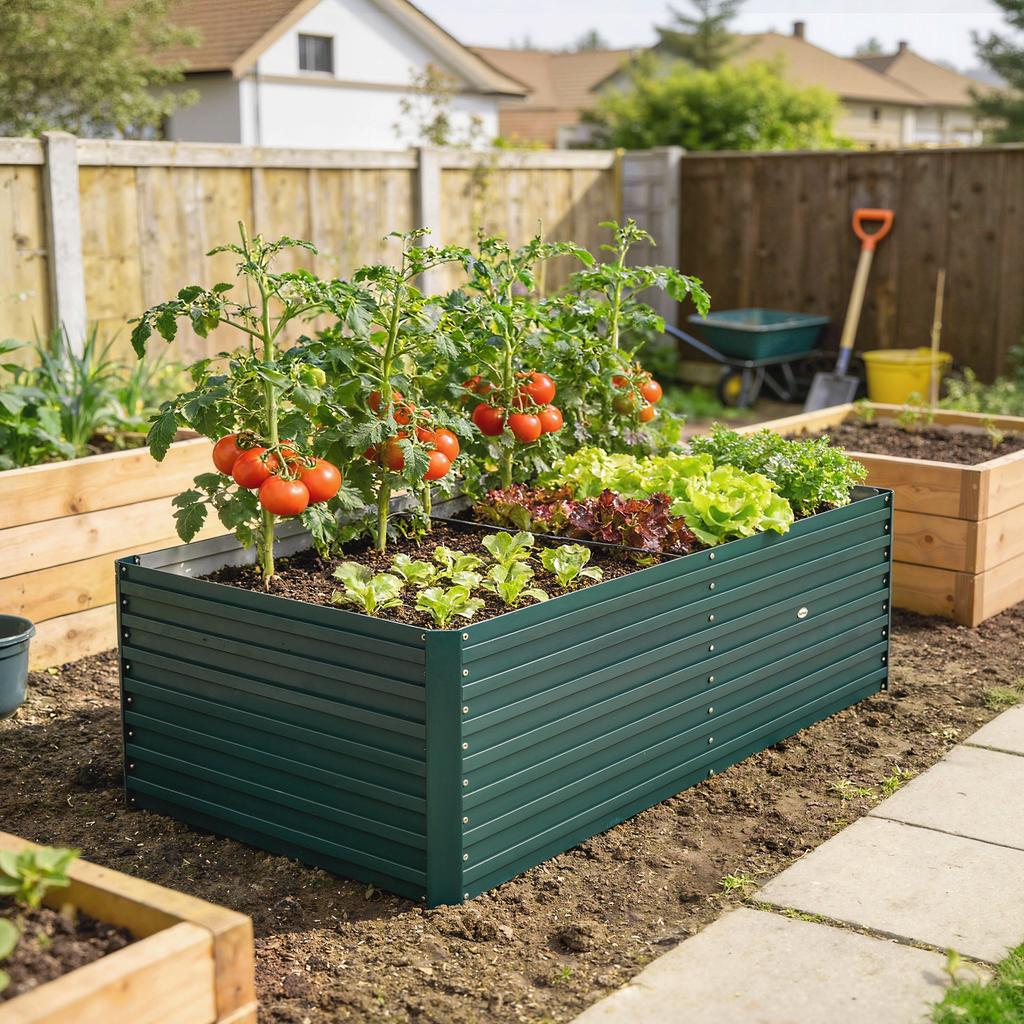 Galvanized Raised Planter, Rectangular, Open Bottom, 160 x 80 x 60 cm, Green