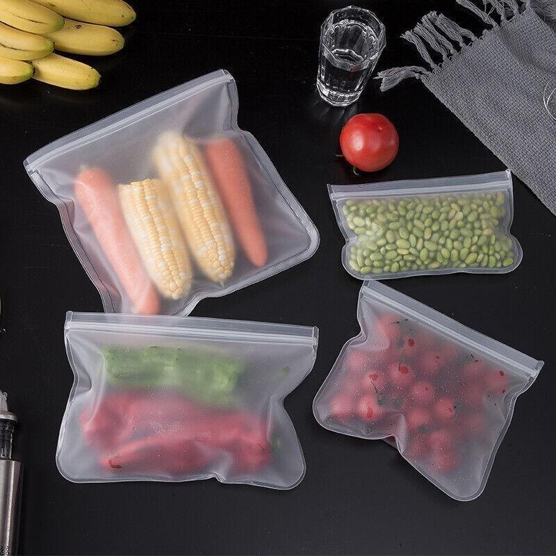5pcs Food Storage Bag, Washable Reusable Stand-up Zipper Bag, Fruit and Vegetable Sealing Bag, Kithchen Food Fresh Bag Suitable for Lunch