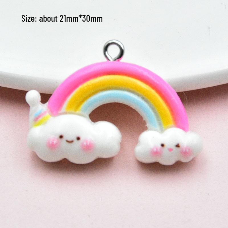 Cartoon Cloud & Rainbow Keychain Pendant - Cute Resin Glossy Jewelry Accessory