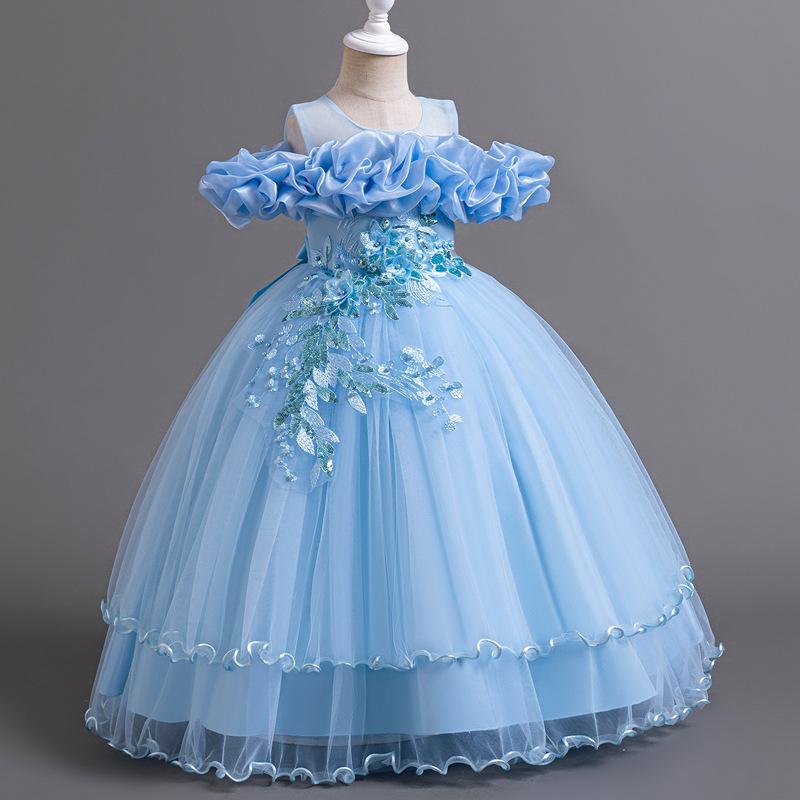 Girls Kids Princess Long Tulle Dress Birthday Party Formal Occasion Dress