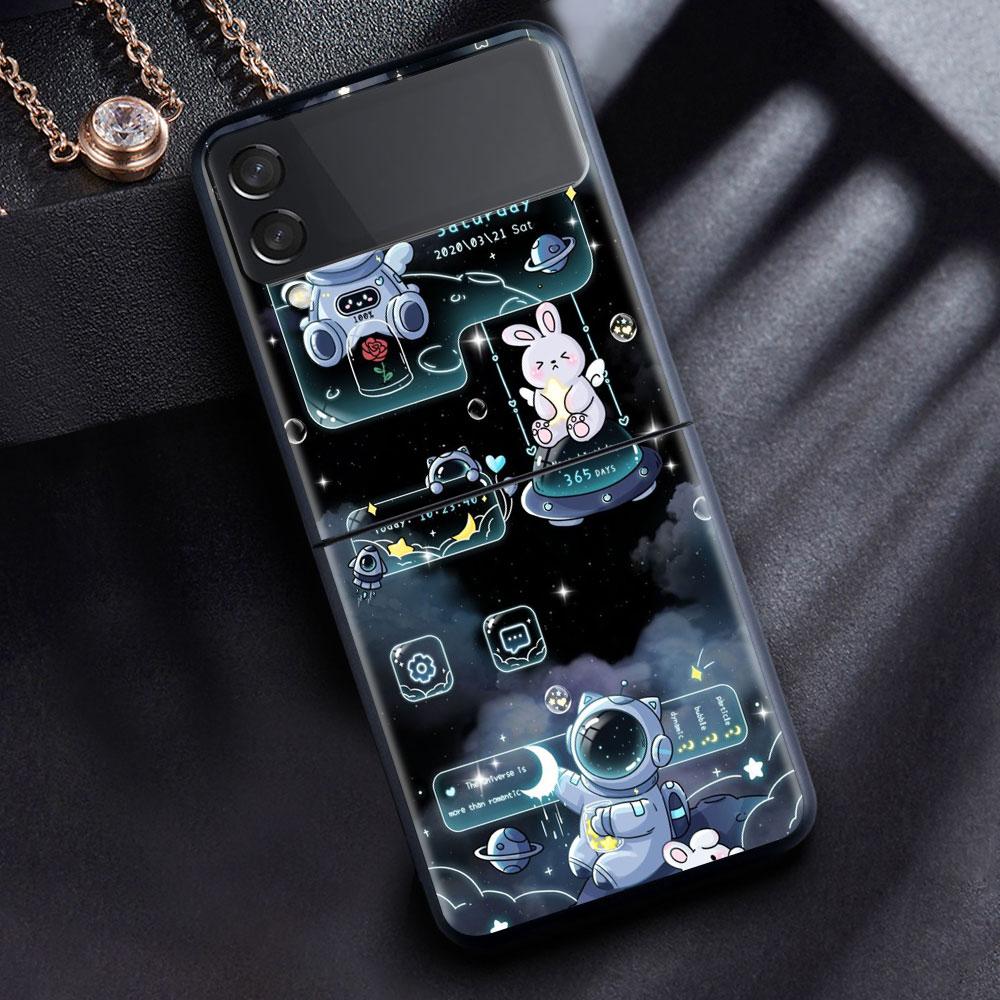 

Чехол для Samsung Galaxy Z Flip 3 4 5G черный жесткий корпус для ПК Z flip4 роскошный сегментированный чехол астронавт мультфильм Samsung Z Flip 4
