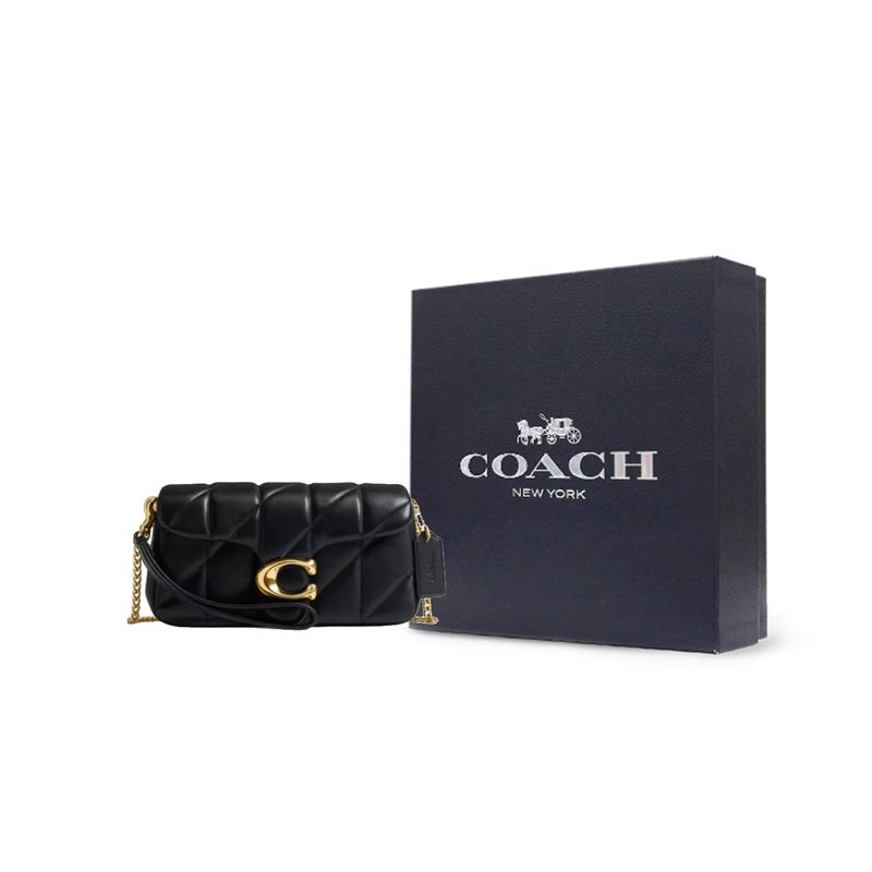 Coach Stripe 19 Steppdetaljer Kjede Gullfarget Beslag Skulderveske i Skinn Liten Dame skulderveske Svart CBH23-B4BK
