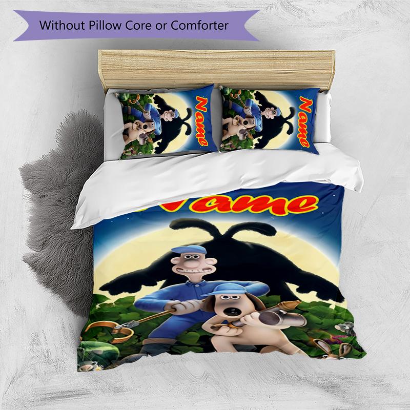 3pcs Custom Name Wallace and Gromit Bedding Set Duvet Cover Closure Includes 1 Duvet Cover & 2 Pillowcases for All Seasons Bedroom Decor