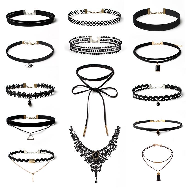 Minimalistisches europäisches & amerikanisches Lolita Spitzen Choker Halskettenset für Damen