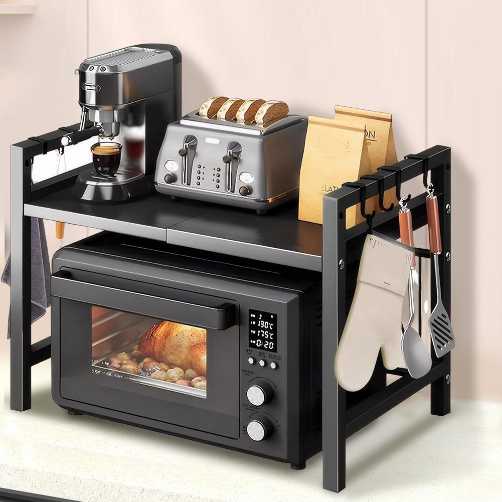 Microwave Shelf 6 Hooks Kitchen Stand with Cutting Boards Stand Microwave Oven Rack for Kitchen Shelves Counter Top Organizer