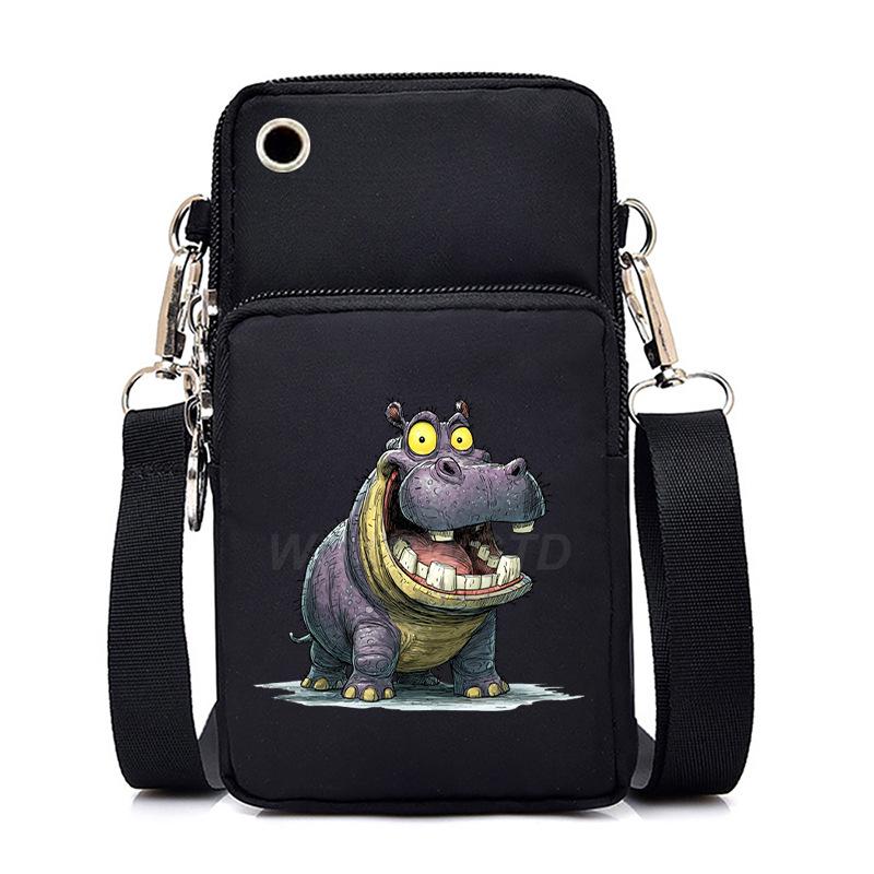 Funny Animals Personality Printing Black Oblique Span Small Bag Multifunctional Casual Portable Mobile Phone Bag