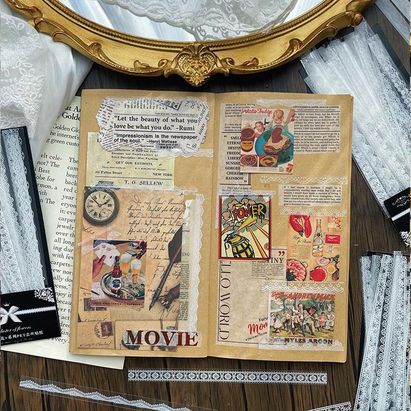 30 Stück/Beutel Florale Spitze Skalierbare Scrapbooking-Aufkleber PET Transparente Abziehbilder für DIY Handkonto Handyhülle Spiegel Bastelarbeiten