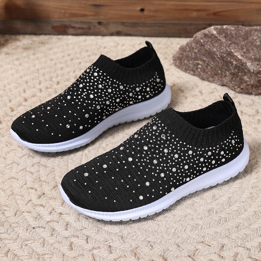 New large size with drill fly weaving breathable and lightweight casual single shoes women's shoes walking shoes running shoes