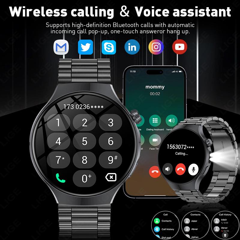 2026 New Military 1000mAh Battery Men's Smart Watch For Men Health Monitoring Bluetooth Call 100+ Sports Mode Flashlight Sport Fitness Smartwatch