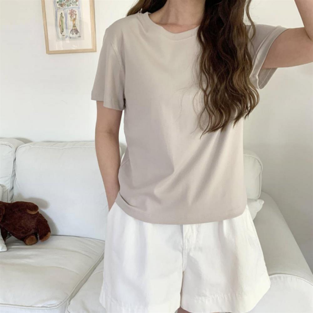 New Arrivals Open Run Women Basic Color CoTTon STreTch Round Neck T shirT