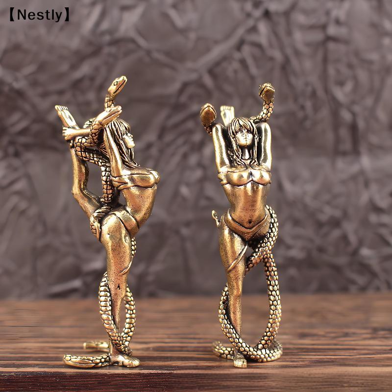 Ottone Solido Ornamenti per Mobili Donna e Serpente Soggiorno Scrivania Animale da Tè Artigianato in Ottone Miniature in Bronzo Decorazione