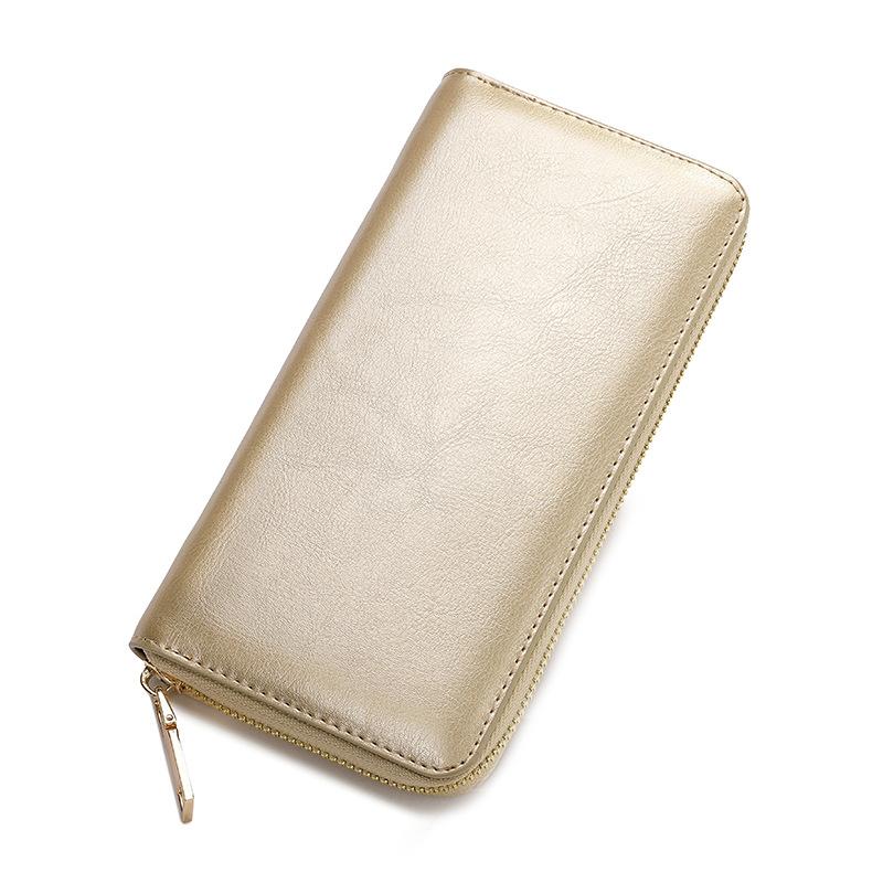 New Oil Wax Pattern Cowhide Women's Zipper Wallet Long Leather Large Capacity Handbag