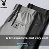 PLAYBOY Casual Pants for Men, Spring And Summer Ice Silk Trousers, Loose Straight-Leg Trendy Men's Pants, Dark Gray, Size 30
