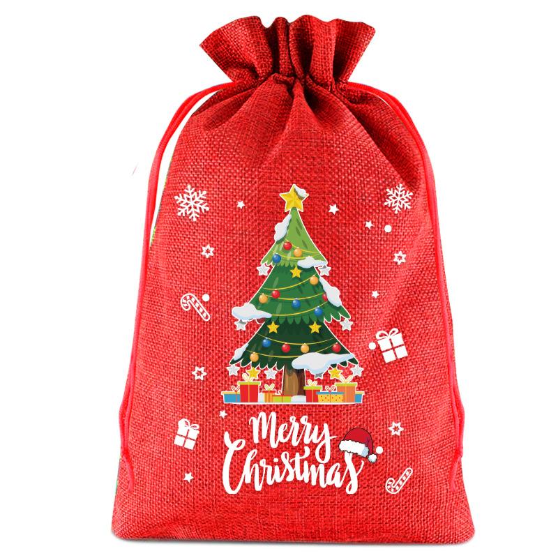 8pcs Christmas Linen Drawstring Bags for Children Christmas Apple Bags Christmas Eve Drawstring Gift Bags