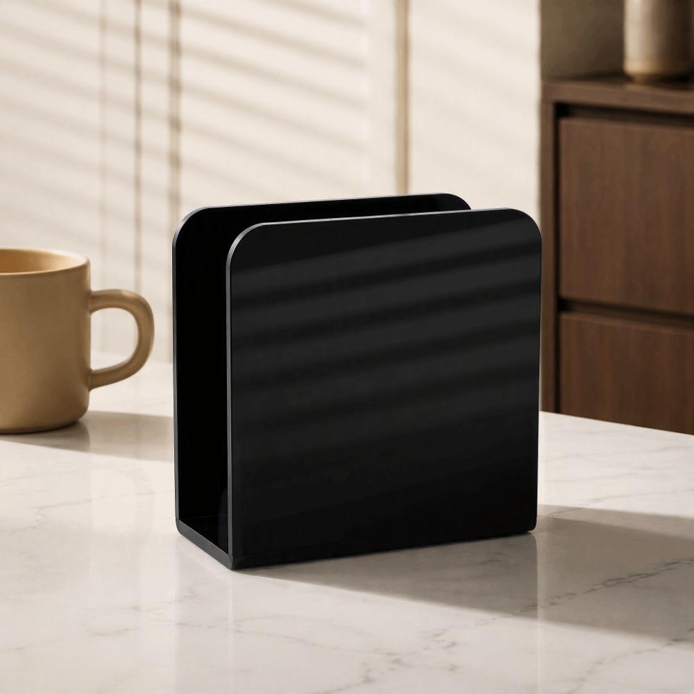 Black Upright Holder 5.1*5.1*2.2in Kitchen Rack Napkin Holder  For Cloth & Paper Napkins